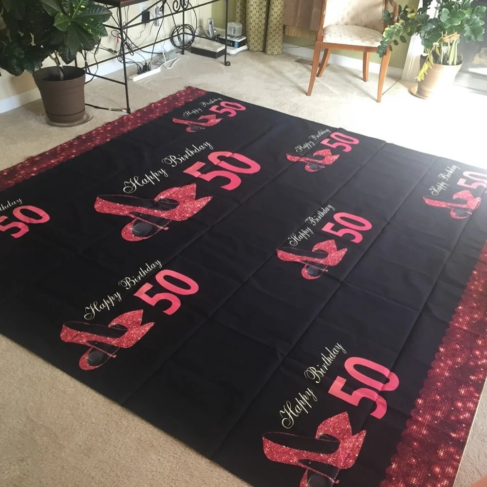 50th Birthday Photo Backdrop Red High Heels 8x8Ft